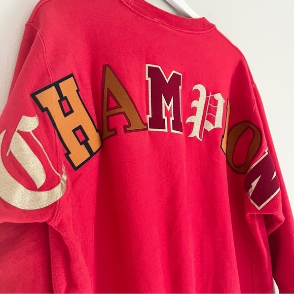 Champion Reverse Weave Men’s‎ Logo Crewneck Sweatshirt Red Gold Size Medium - Picture 7 of 9